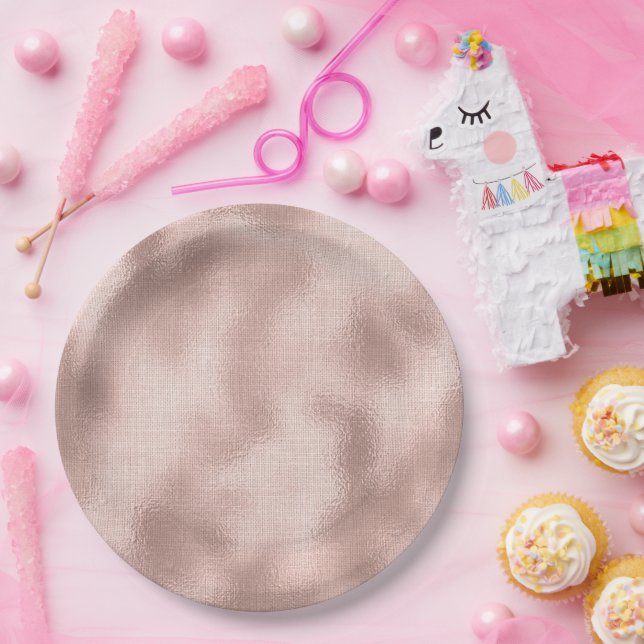 Prato De Papel Aniversário Dourado do Rosa Blush Rosa (Festa)