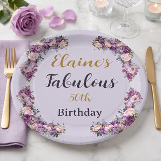 Prato De Papel Aniversário Fabuloso de 50 anos Roxo
