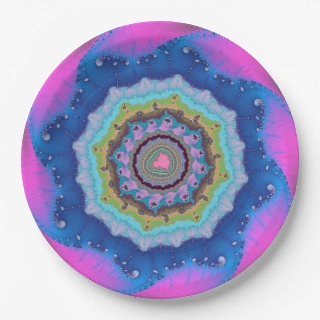 Prato De Papel Aniversário Fratural Rosa e Azul (Frente)