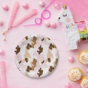 Prato De Papel Aniversário Impressão Vaca Marrom Creme Branco Ros