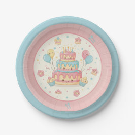 Prato De Papel Aniversário Kawaii - Bolo e Bolinhos Fofo