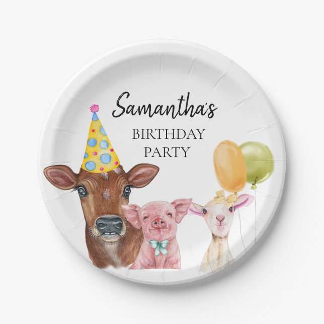Prato De Papel Aniversário na Fazenda Vaca Aquarela (Frente)