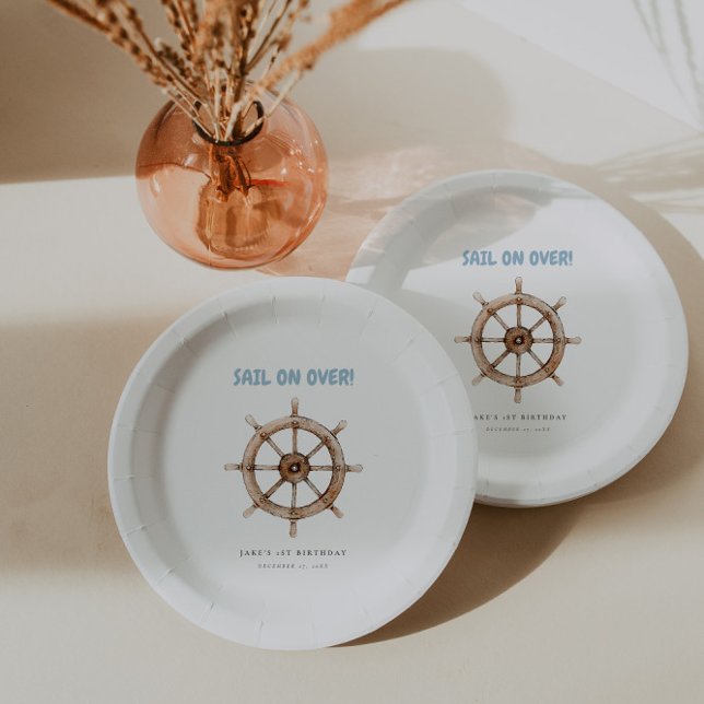 Prato De Papel Aniversário náutico charmoso (Criador carregado)
