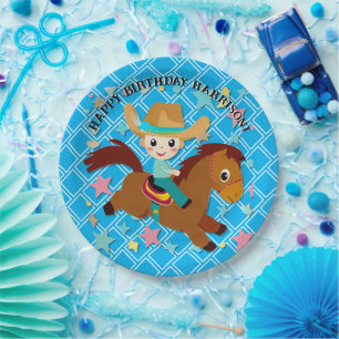 Prato De Papel Aniversário Ocidental do Cute Cowboy Rodeo Ocident