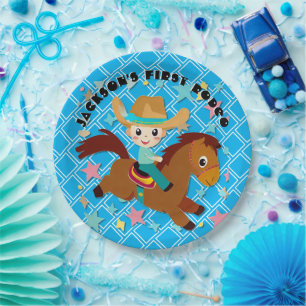 Prato De Papel Aniversário Ocidental do Cute Cowboy Rodeo Ocident