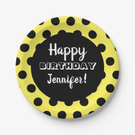 Prato De Papel Aniversário Personalizado da Bolinhas Preta e Amar