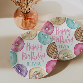 Prato De Papel Aniversário Personalizado da Rosquinha de Aquarela