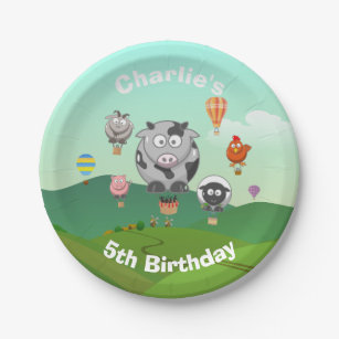 Prato De Papel Aniversário Personalizado de Animais de Balões de 