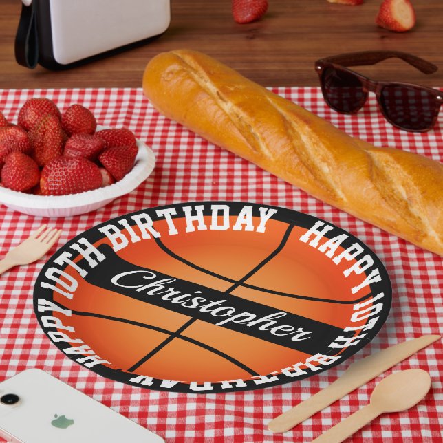 Prato De Papel Aniversário Personalizado de Basquete (Piquenique)