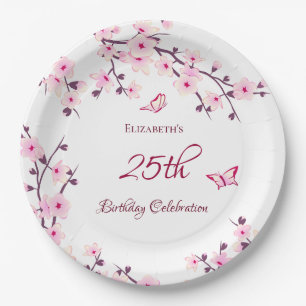 Prato De Papel Aniversário Personalizado de Cerejeira Blossom Co