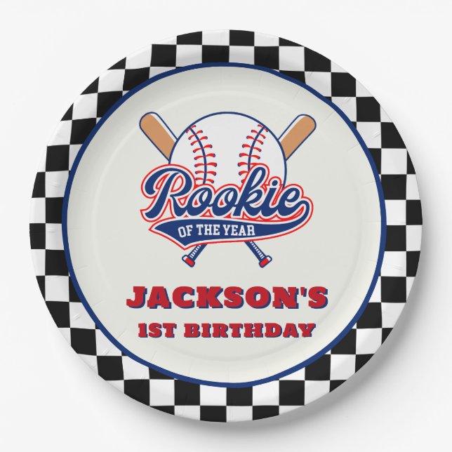 Prato De Papel Aniversário Personalizado Do Ano Do Baseball (Frente)