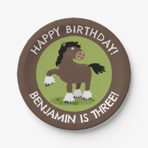 Prato De Papel Aniversário personalizado do cavalo Clydesdale bon