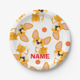 Prato De Papel Aniversário Personalizado do Corgi Fofo