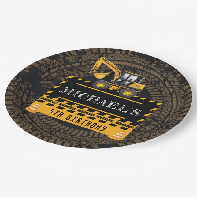 Prato De Papel Aniversário Personalizado Em Construção (Inclinado)