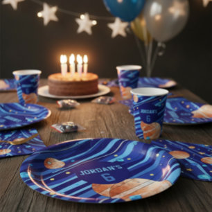 Prato De Papel Aniversário Personalizado na Galáxia do Espaço Ext