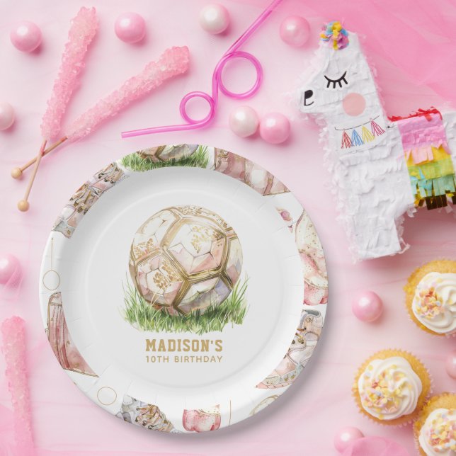 Prato De Papel Aniversário Personalizado para Garota de Futebol (Festa)