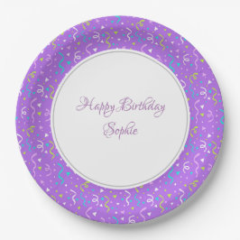 Prato De Papel Aniversário Personalizado Roxo