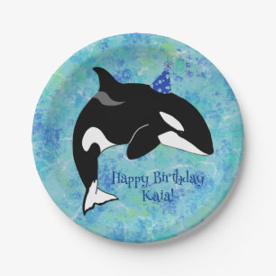 Prato De Papel Aniversário Personável da Baleia Assassina Orca