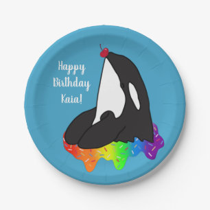 Prato De Papel Aniversário Personável da Baleia Assassina Orca
