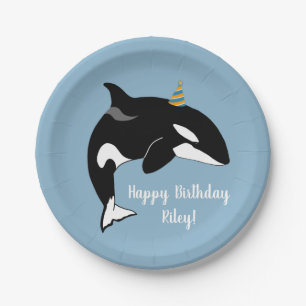 Prato De Papel Aniversário Personável da Baleia Assassina Orca