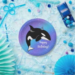 Prato De Papel Aniversário Personável da Baleia Assassina Orca