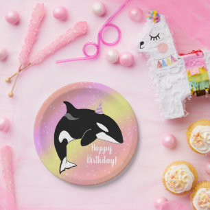 Prato De Papel Aniversário Personável da Baleia Assassina Orca