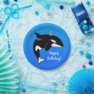 Prato De Papel Aniversário Personável da Baleia Assassina Orca