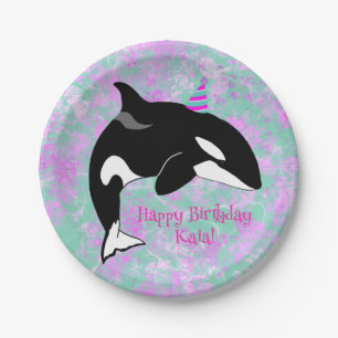 Prato De Papel Aniversário Personável da Baleia Assassina Orca
