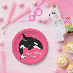 Prato De Papel Aniversário Personável da Baleia Assassina Orca
