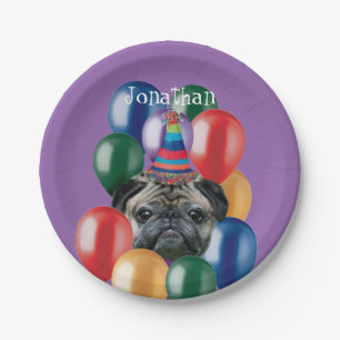 Prato De Papel Aniversário - Placa de papel para cães Pug