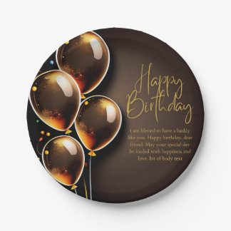 Prato De Papel Aniversário Preto e Dourado