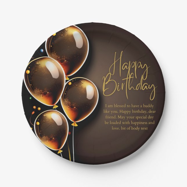 Prato De Papel Aniversário Preto e Dourado (Frente)