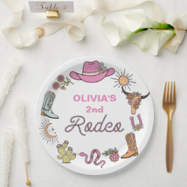 Prato De Papel Aniversário Rodeio Pink Western Cowboy