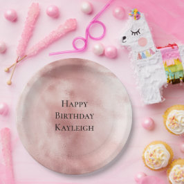 Prato De Papel Aniversário Rosa Bege Glamour Feminino