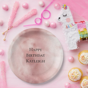 Prato De Papel Aniversário Rosa Bege Glamour Feminino