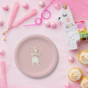 Prato De Papel Aniversário Rosa Borboleta Bunny Blush