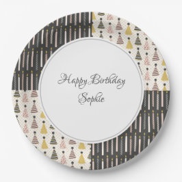 Prato De Papel Aniversário Rosa e Cinza Personalizado