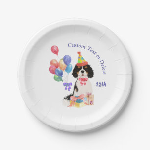 Prato De Papel Aniversário TriColor Cavalier King Charles Spanie