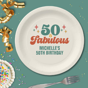 Prato De Papel Aniversário Vintage Retro 50 e Fabuloso