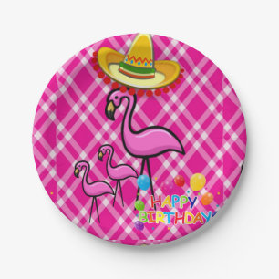 Prato De Papel Aniversários de Papel, Flamingo