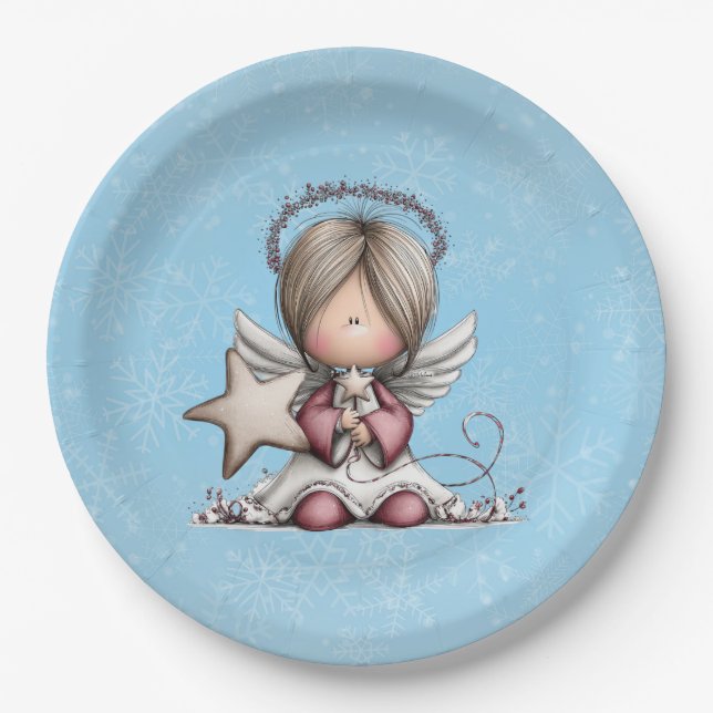 Prato De Papel Anjo de Natal Caprichoso (Frente)