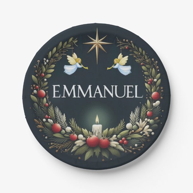 Prato De Papel Anjos de Natal Emmanuel (Frente)
