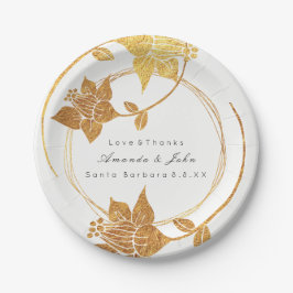 Prato De Papel Anniversar Bridal Dourado Floral de Casamento Brid