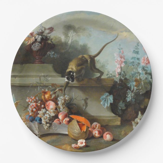 Prato De Papel Ano das Flores de Fruta Macaco (Frente)