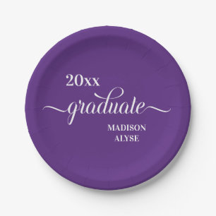 Prato De Papel Ano de Graduação Nome Branco Roxo