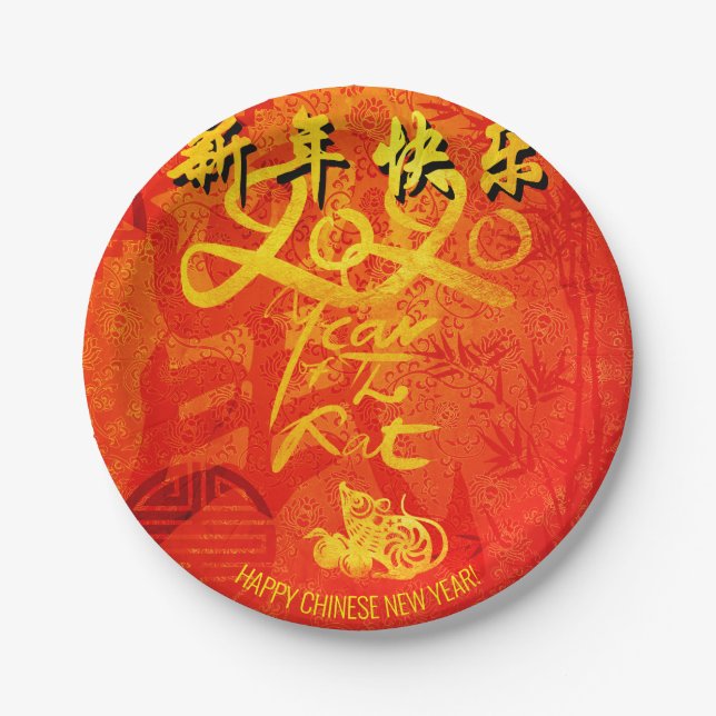 Prato De Papel Ano do Rat 2020: Partido Desejos Chineses - Docume (Frente)
