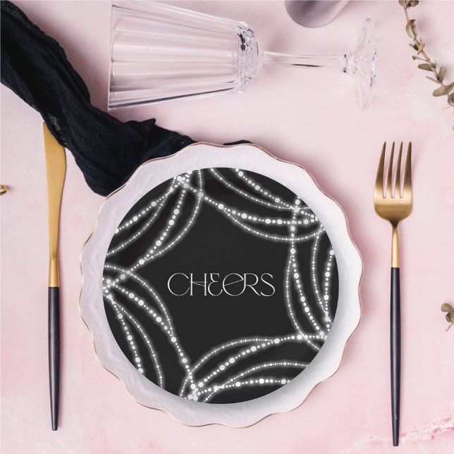 Prato De Papel Ano Novo Cheio Luzes Na moda (New Year Cheers Sparkling Lights Stylish Chic Paper Plates @ fat_fa_tin)