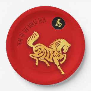 Prato De Papel Ano Novo Chinês Cavalo Dourado Vermelho 2026 PP