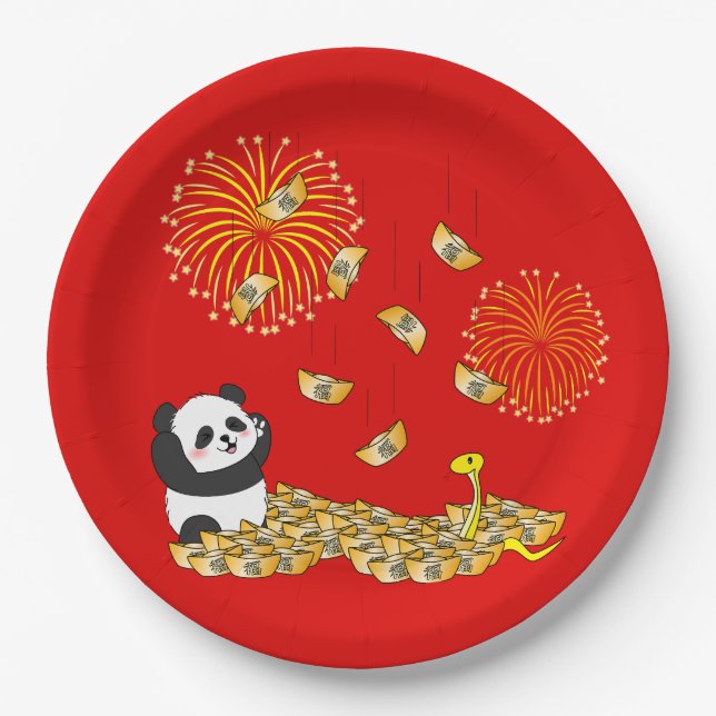 Prato De Papel Ano Novo Chinês da Cobra 2025 Panda (Frente)