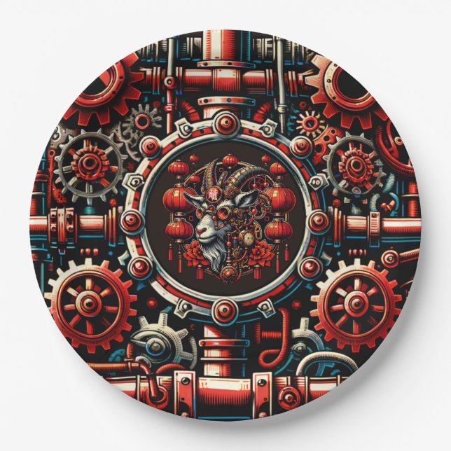 Prato De Papel Ano Novo Chinês Steampunk do Bode (Frente)